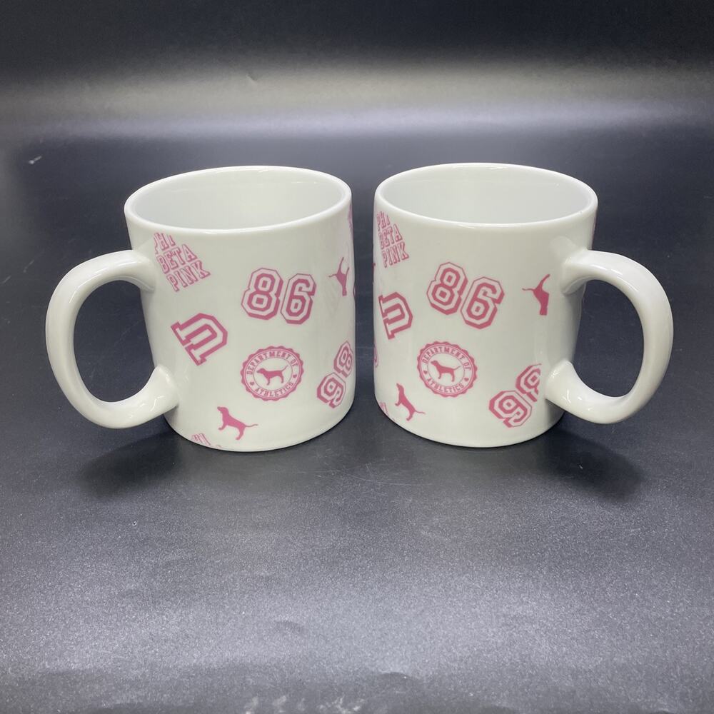 2 Victoria’s Secret PINK University Phi Beta Pink Ceramic Mugs 86 Dog Logo 20oz